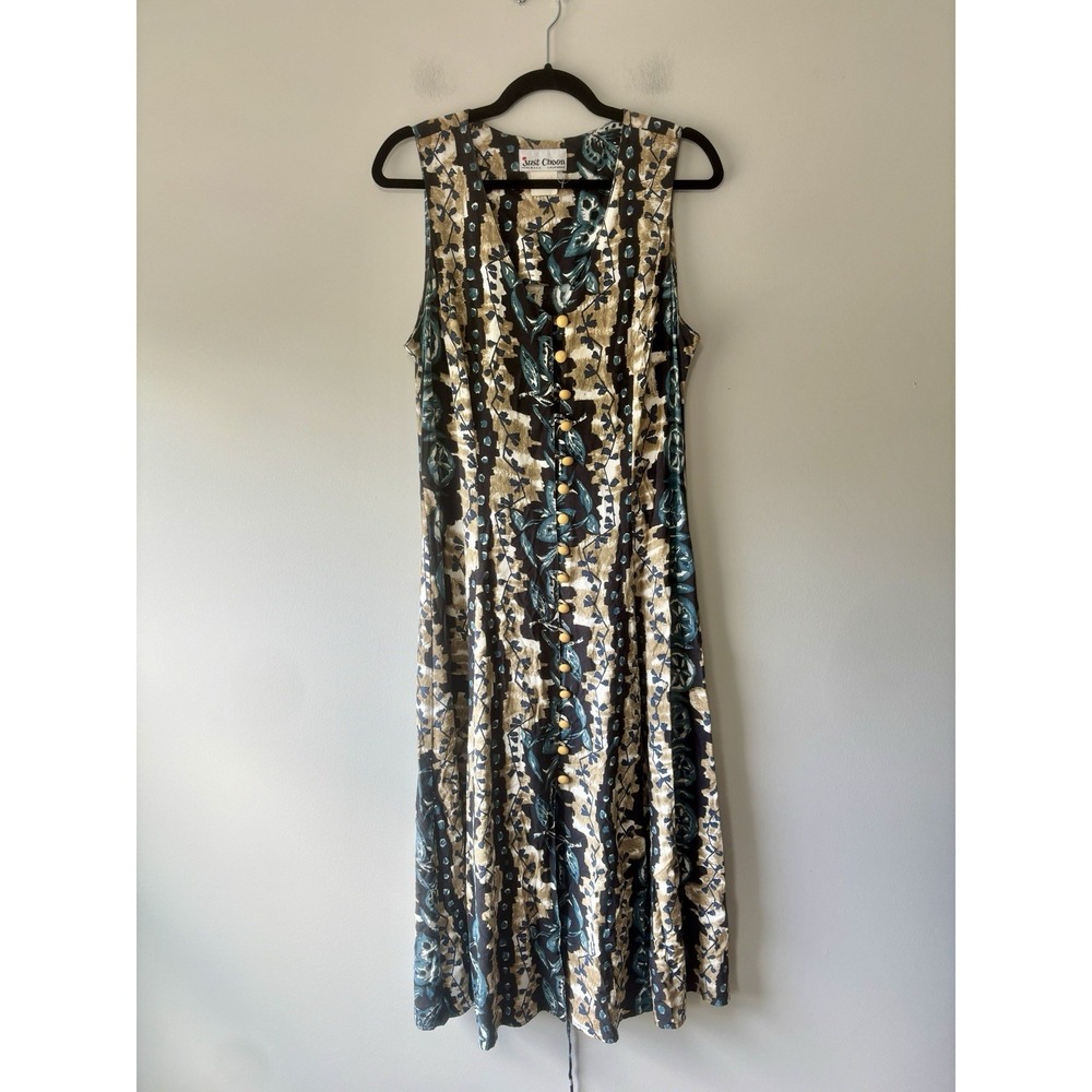 VTG 90s Just Choon Patterned Button Midi Dress Coquette Cottagecore USA Made